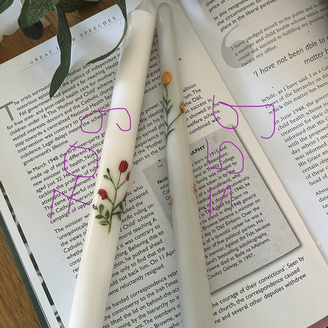 Hand painted bee tapered candle