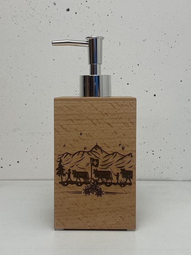 Seifenspender: Buchenholz graviert