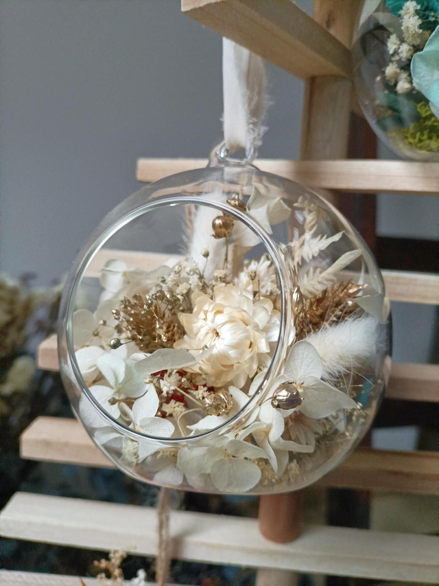 Boule en verre fleurie Blanc 