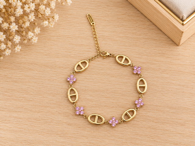 Bracelet maille marine et fleurs