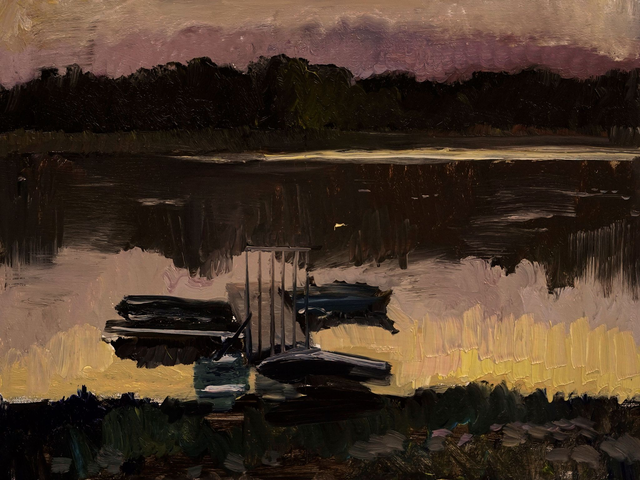 Nokturn 001 znad Głębokiego 30x40 olej płyta 2023 oprawiony