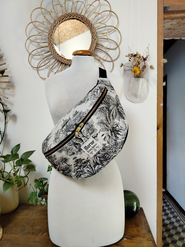 sac banane xxl toile de jouy noir