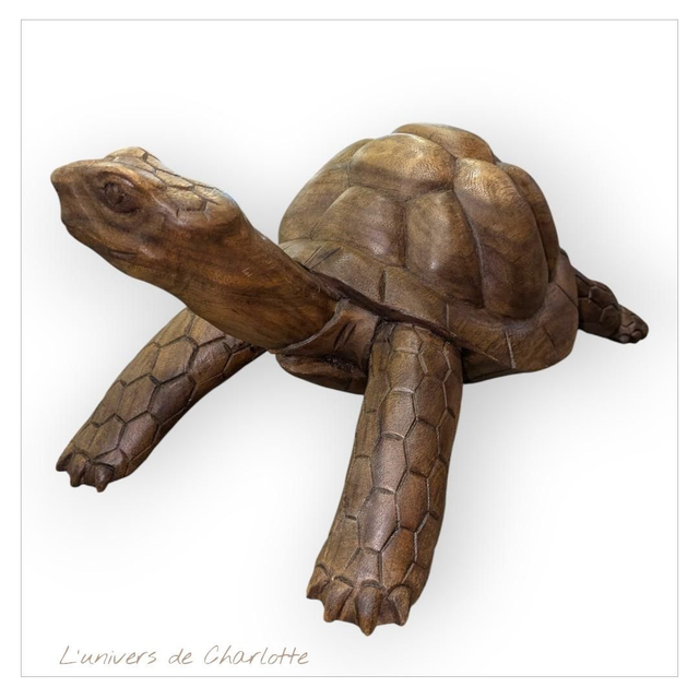 Statue "Tortue de terre" 40cm en bois sculpté à la main