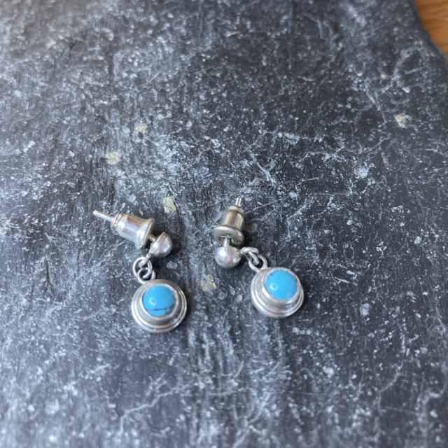 Turquoise Gemstone Sterling Silver Stud Drop Earrings