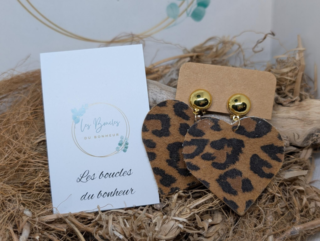 Boucles d&#039;oreilles Coeur ❤️ léopard c1001 clips