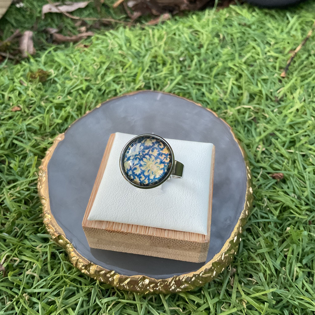 Adjustable glass dome ring. Colourful design. Handmade.