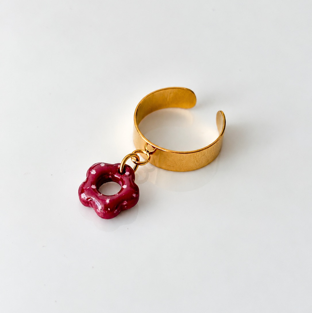 Bague Poupette bordeaux a pois 