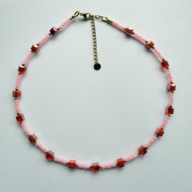 Valentina - Pink and Red Beaded Choker Style Necklace