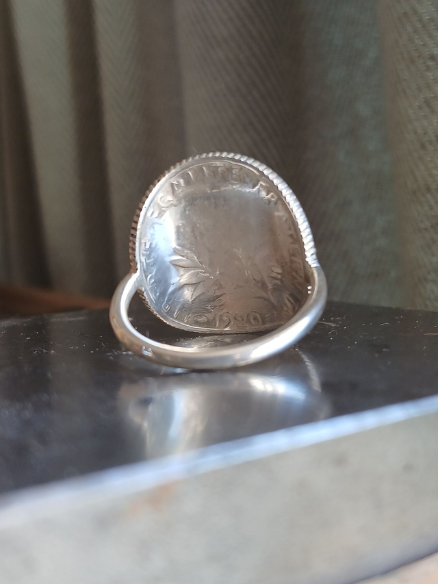Bague en argent, avec pièce de 1 Franc semeuse.