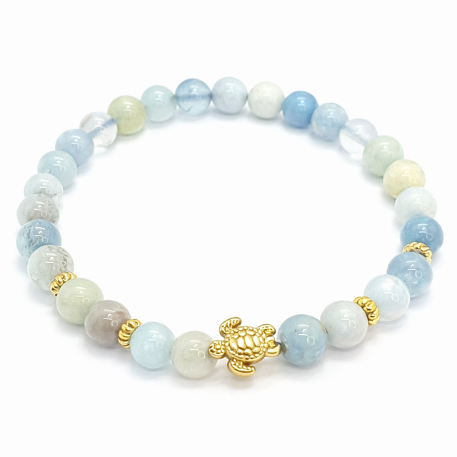 Bracelet « Tortue » Aigue-Marine 6 mm