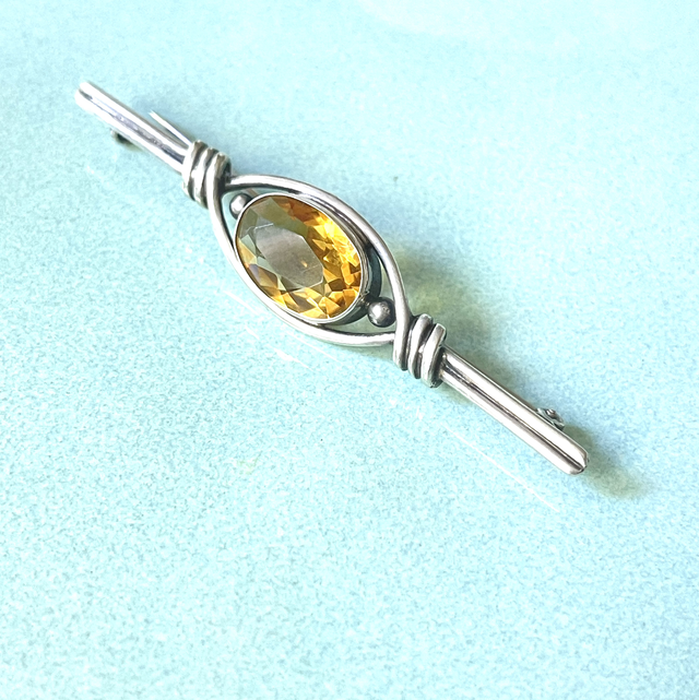 Antike Citrin / Silber Brosche 
