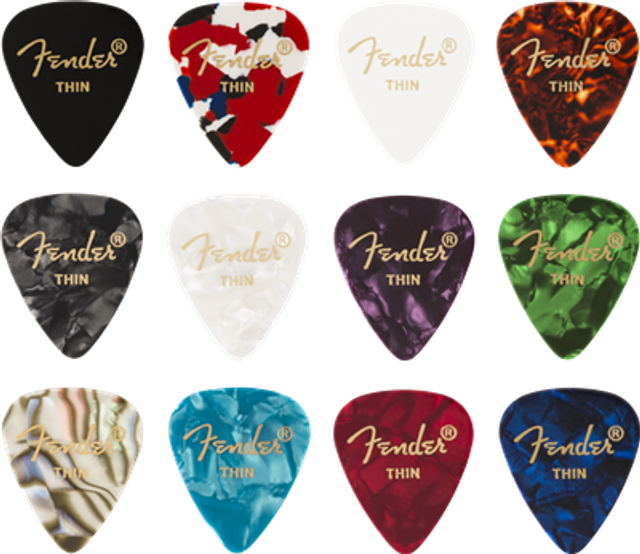 FENDER 351 THIN COLOUR MEDLEY PICKS X 12