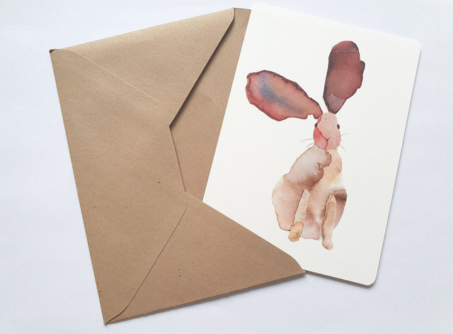 Brown Hare Watercolour Collage Postcard
