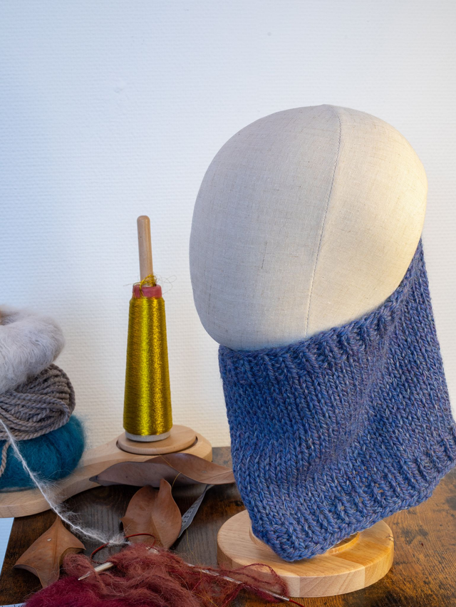 tour de cou - Snood bleu laine mouton et alpaga