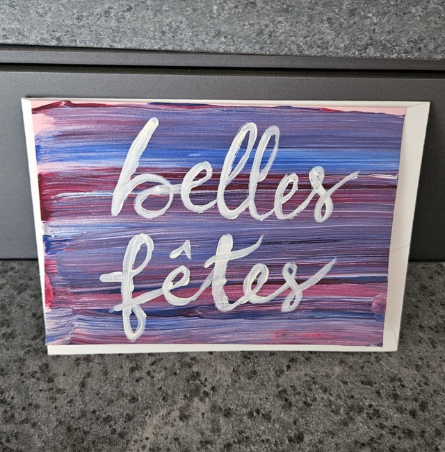 Carte double acrylique originale "Belles fêtes" - carte rose