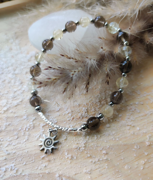 Bracelet "Optimisme et Confiance en soi" Quartz fumé et Citrine
