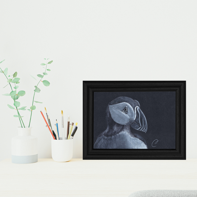 Aquarelle &quot;Macareux Moine&quot; - Œuvre Originale et Encadrée