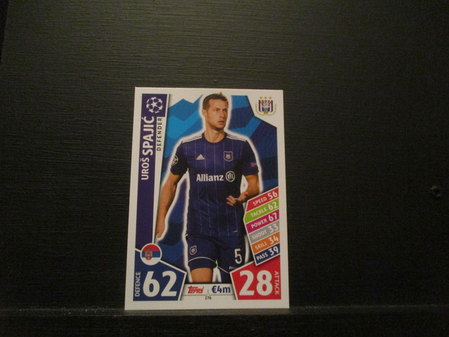 Uros Spajic - UEFA Champions League Match Attax 2017/18 Original Trading Card #276
