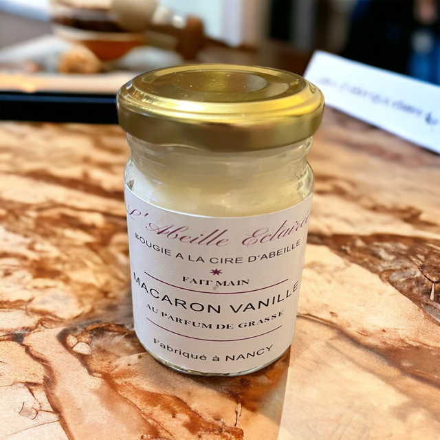 Bougie parfumée à la cire d'abeille -  Parfum Macaron Vanille 