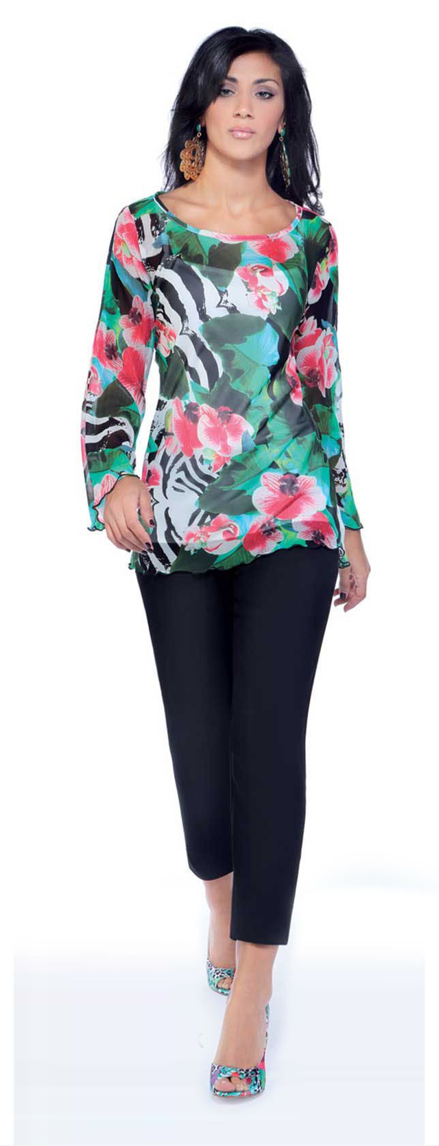 Michaela Louisa vihreäsävyinen sifonkimainen tunika valkoisella topilla - koko 38