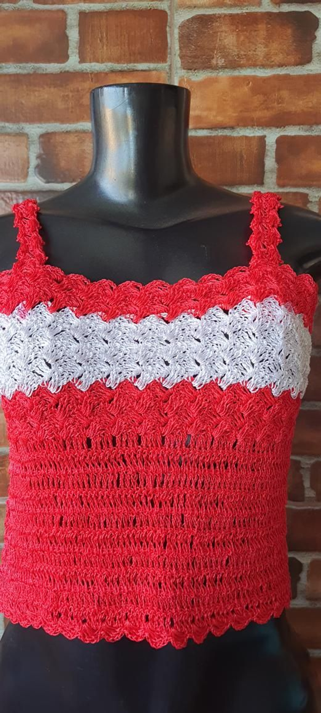 Blusinha De Croche Vermelha Com Branco,T/38