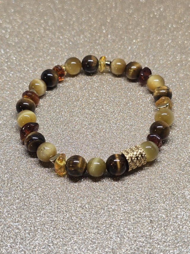 Bracelet Œil de tigre et Ambre en 0,8 cm 