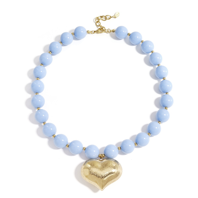 Acryl kralen ketting bold heart blauw 