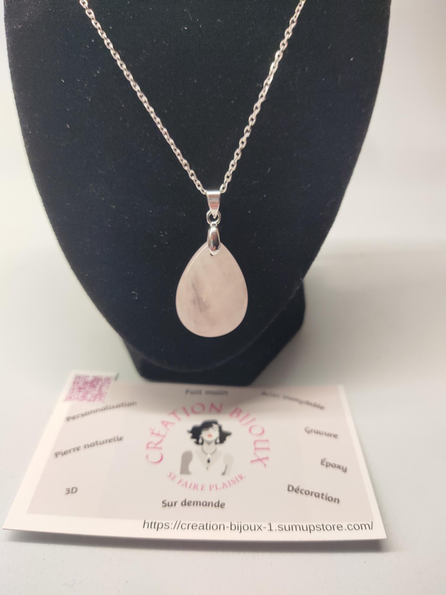 Collier gouttes d'eau en quartz rose 