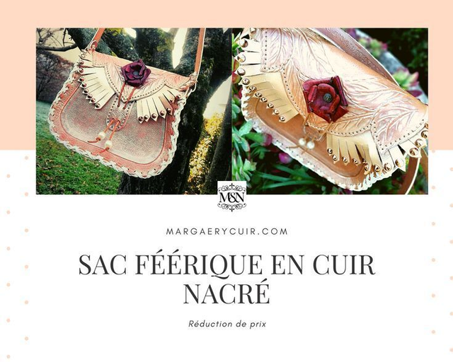 Sac en cuir chair nacrée avec rose moulée