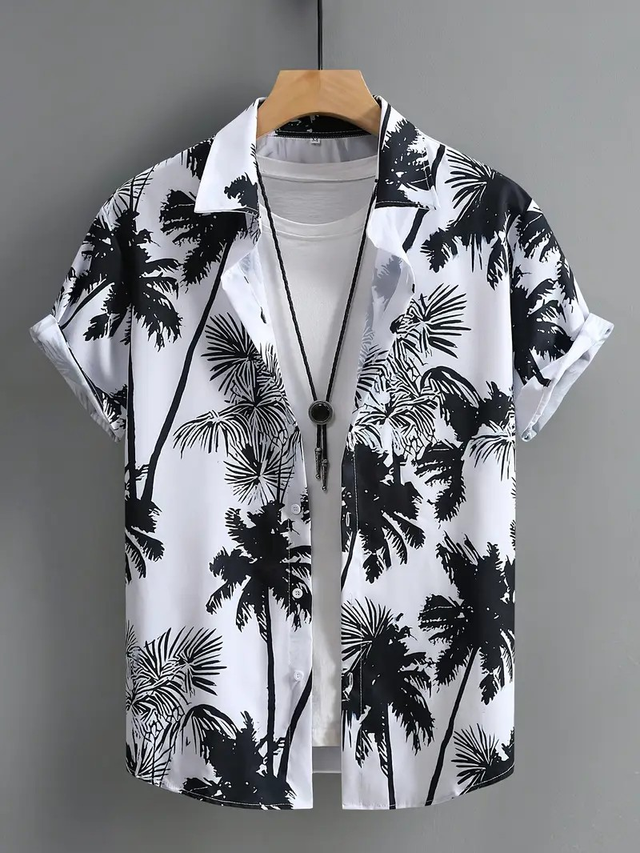 Men's DJINGFC Tropical Palm Tree Print Short Sleeve Shirt