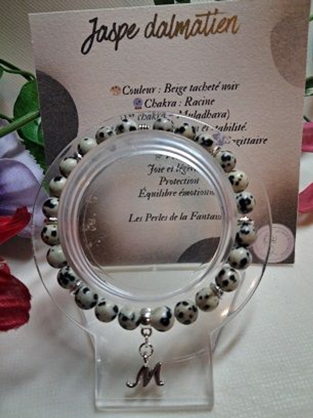 Bracelet en Jaspe Dalmatien + carte chakra incluse