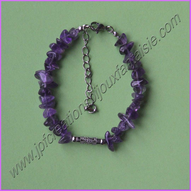 Bracelet améthyste et acier inoxydable