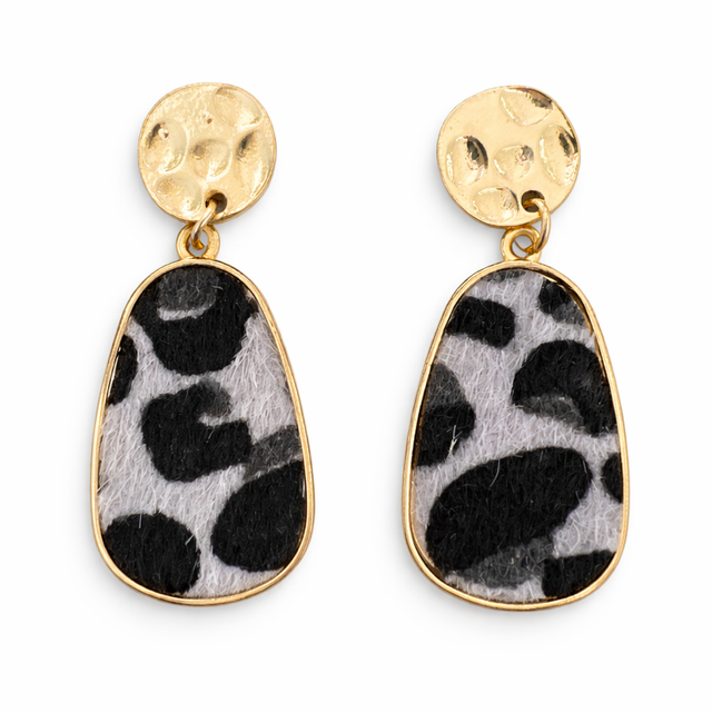 Pendientes acero dorado animal print gris 