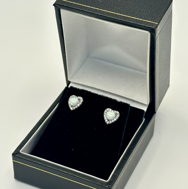 CZ White Opal Heart Earrings