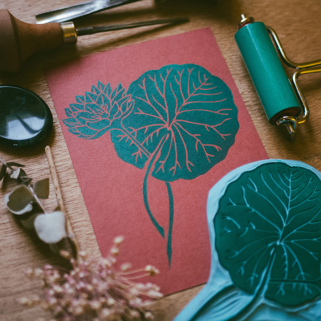 Linogravure - Nénuphar - A6