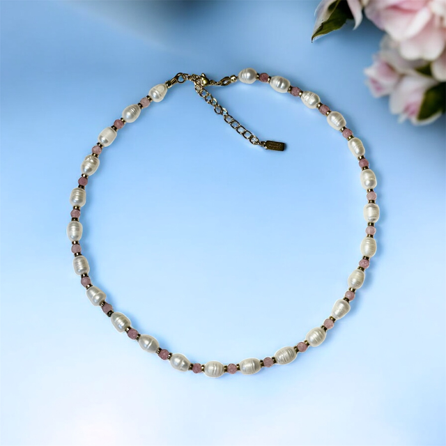 Naszyjnik Princess Perły- Turmalin Różowy 