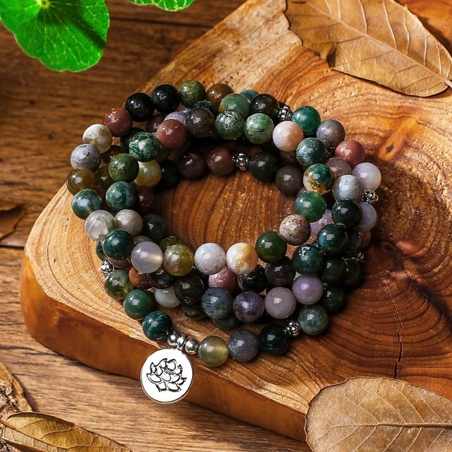 Mala India Agaat | Levensboom Lotus OM | Edelsteen Kralen | Armband | Ketting – Sparkolia 