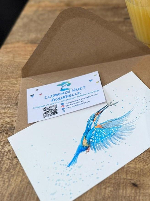 Cartes postales martins-pêcheurs à l'aquarelle, divers motifs