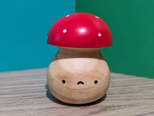 Small Chunky Red Mushroom with White Dots Sad Face