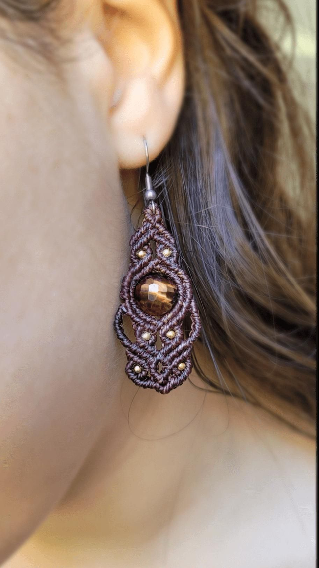 Boucles d'oreilles macramé - œil de Taureau