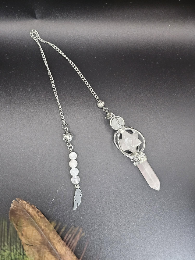 Pendule merkaba quartz rose
