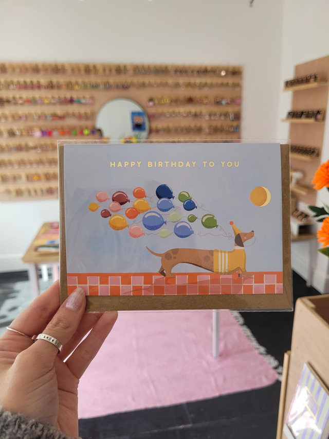 Birthday Dachshund Dog Gold Foil Greetings Card - EV-028