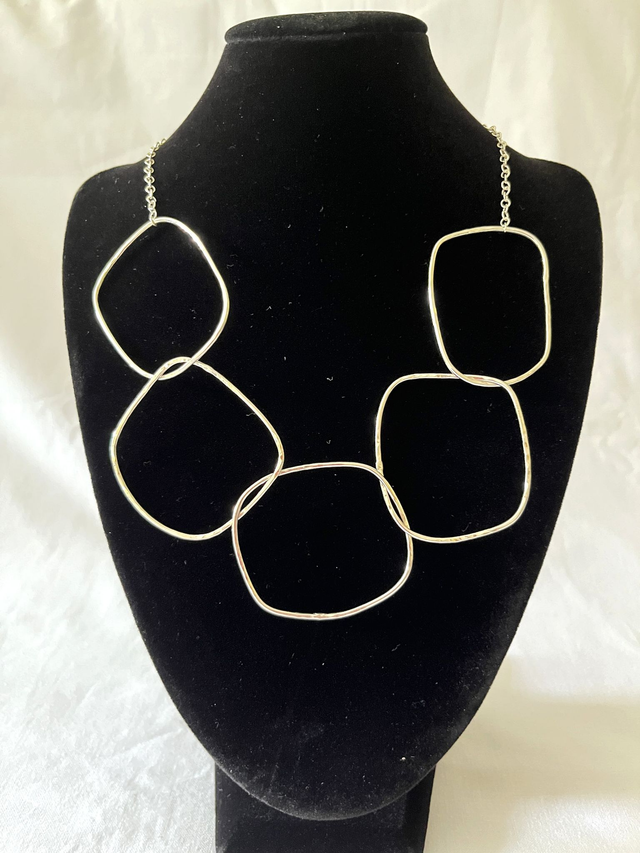 Sterling Silver Rectangular Link Statement Necklace