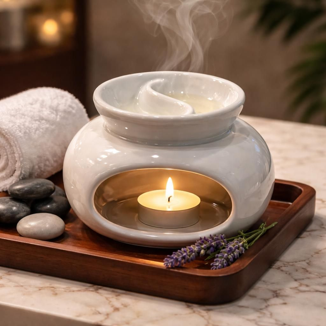 "Gris ovale" - Brûleur huile &amp; Fondant - Céramique