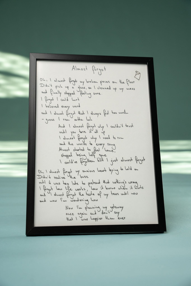 Handgeschriebene Lyrics, gerahmt
