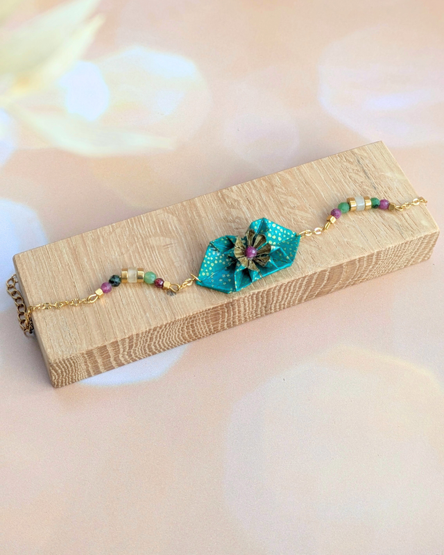 Bracelet origami Nymphéa Vert soizite - Léger et élégant -
