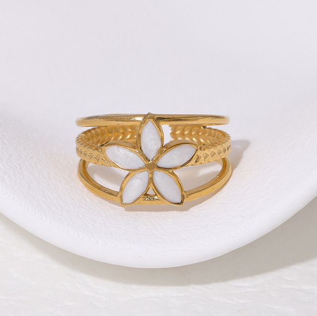 Bague FLOWER Blanc | Ajustable en acier inoxydable 
