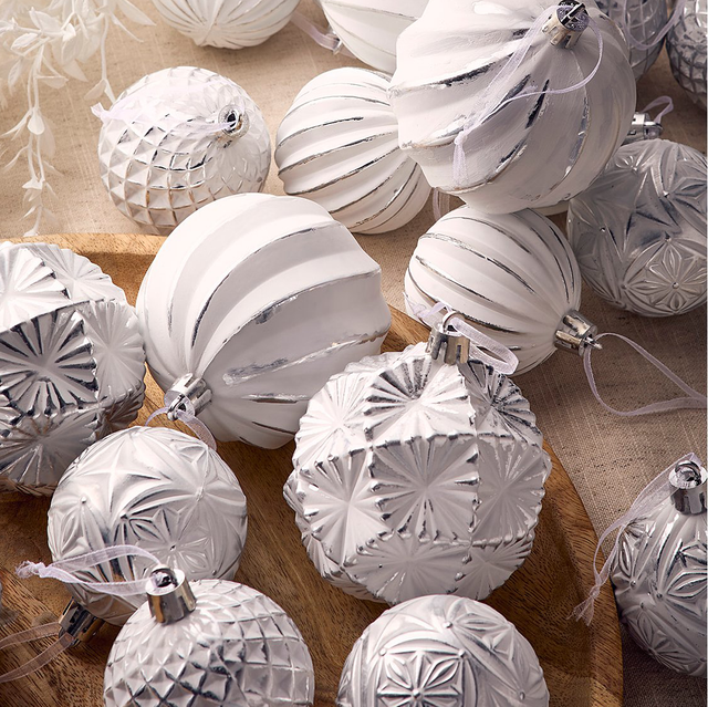 White &amp; Silver-Tone Baubles - Set of 20