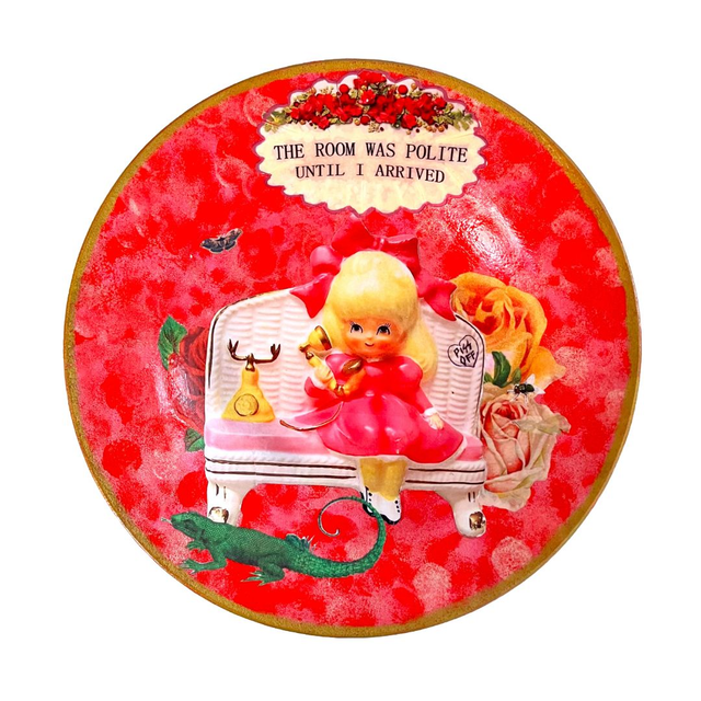 &quot;The Room Was Polite Until I Arrived&quot; Pink Upcycled Wall Plate - House of Frisson
