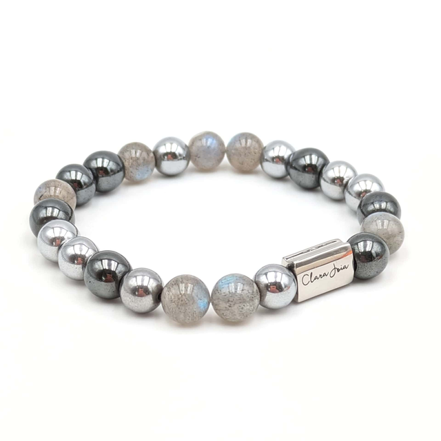 🌙 Bracelet Labradorite &amp; Hématite – Force et Protection